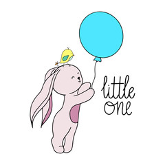 Funny cute vector bunny in cartoon styl