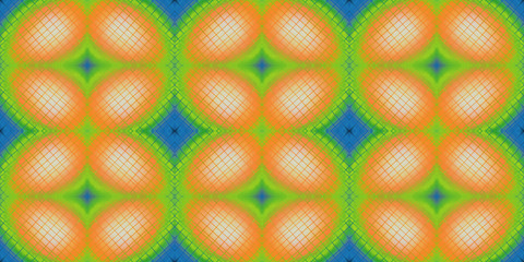 Fototapeta premium Seamless endless repeating multicolored bright ornament in green, blue, orange and white colors