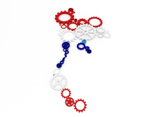 Cog map of Thailand 3d rendering on white background.