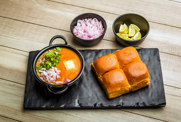  Indian spicy fast food / snacks Paav Bhaji with bread, onion and butter