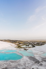 Landscape of Pamukkale natural travertine pools and terraces