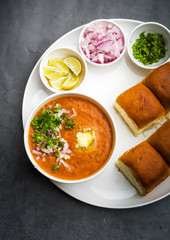  Indian spicy fast food / snacks Paav Bhaji with bread, onion and butter