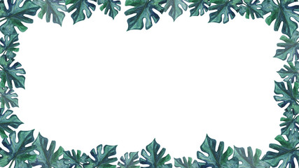 Frame with monstera leaves. Watercolor illustration.