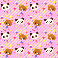Seamless japanese pattern with cute funny animals