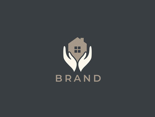 Abstract house hands logo design template. Real estate sign. Universal protection home care icon. Insurance, house care, service logo template.