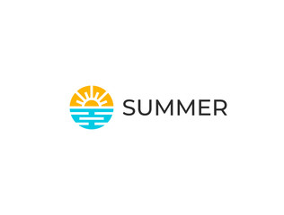 Abstract design of sun and sea logo. Ocean sun icon. Summer season logotype concept.