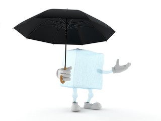 Ice cube character holding umbrella