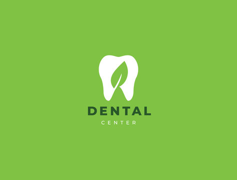 Modern minimal dentist logo design. Abstract tooth and leaf icon logotype. Dental clinic vector sign mark icon.