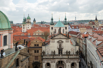 Naklejka na ściany i meble Old Prague, center of the city view from Powder tower in Prague, Czech republic