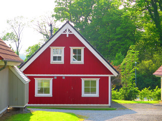 Rear view of identical wooden holiday home