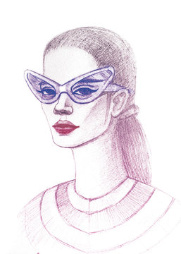 disegno fashion bella segretaria modella con occhiali da sole 