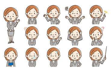 女性　スーツ　表情　セット