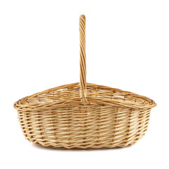 Empty wicker picnic basket. Isolated on white.