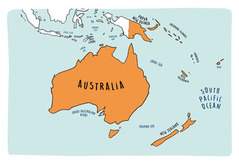 Colorful hand drawn political map of Australia. © LaraFields