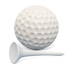 Golf ball and tee, 3D rendering