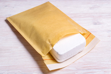 Bubble bag on wooden table, top