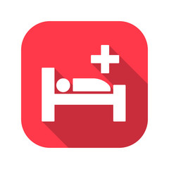 Hospital bed vector red icon in modern flat style isolated. Hospital bed can support is good for your web design.