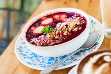 Strawberry smoothie bowl grain nut fresh fruit