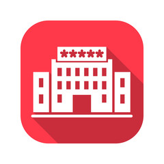 Fototapeta premium Hotel vector red icon in modern flat style isolated. Hotel can support is good for your web design.