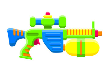 Water gun. Bright multi-colored childrens toy. Isolated object. Flat vector illustrations on white background.