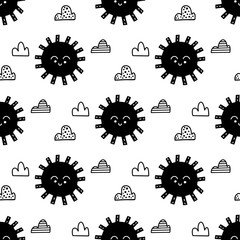 Clouds pattern  in nordic style. Hand drawn vector illustration.