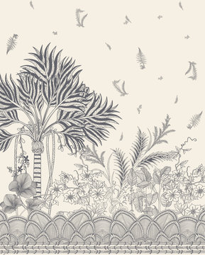 Abstract floral background illustration for Digital Textile Prints