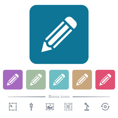 Single pencil flat icons on color rounded square backgrounds