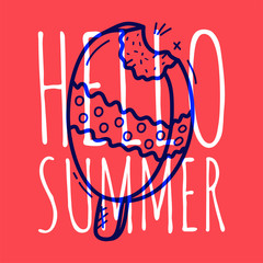 Doodle Ice cream. Summer poster hand drawn icon with funny text on colorful background