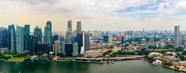 Singapore, 25 April 2019, Bbusiness district panorama over Marina Bay