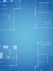 Blueprint vector floor plan apartment. Professional house placement furniture. With bedroom, kitchen, dressing room, toilet. Illustration of the architectural solution of apartment interior