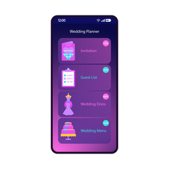 Wedding planner app smartphone interface template