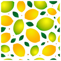 creative seamless pattern with textured lemons and leaves