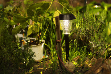 Beautiful lamp in the garden. Lamp with solar battery