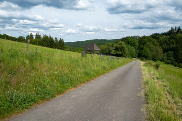 Landstrasse auf dem Land mitten durch Feld