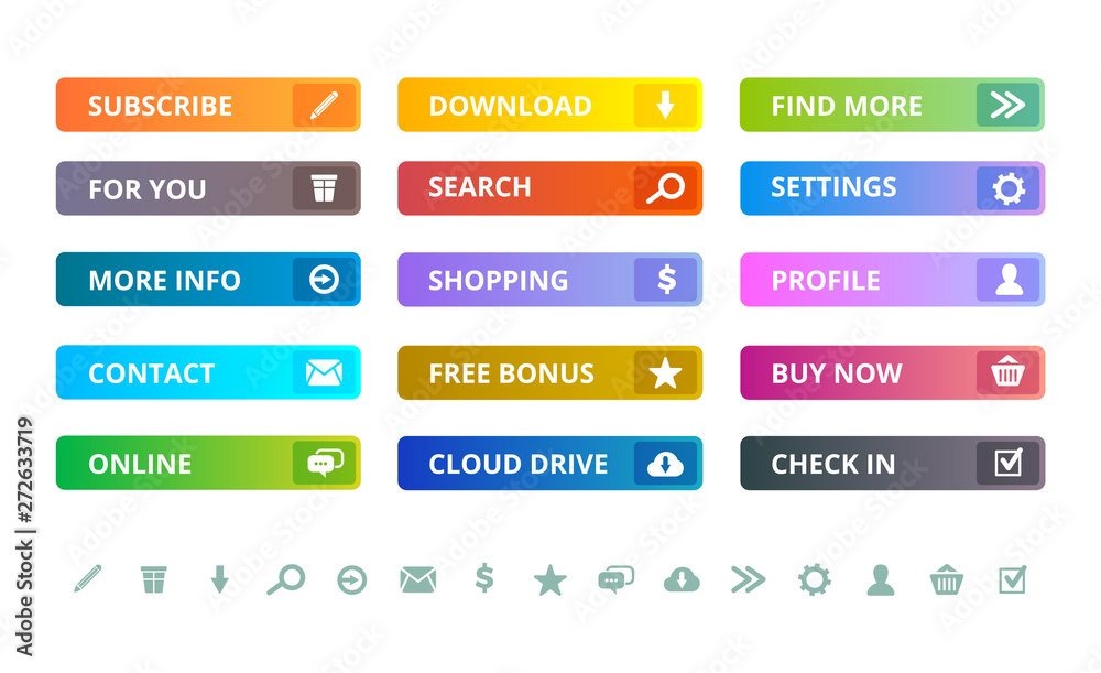 Poster Web buttons. Internet modern colored flat icons and buttons template vector ui elements. Illustration of ui web button template, website navigation interface