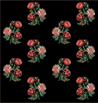 pattern with flowers Mughal flower manually illustrated for Digital Textile Printing , mughal garden , mughal art