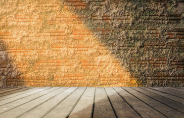 Texture of concrete wall with foreground wood floor. - Image
