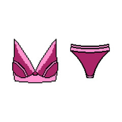 Pixel icon. Set of underwear clothes panties and bra. Colection of underwear.  Vector illustration logo.