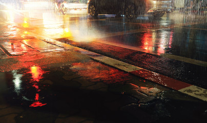 Hard rain fall in the city,night scenes.