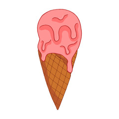 Hand drawn pink starwberry ice cream.