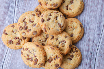 Cookies with chocolate closeup. Homemade cookies. A mountain of cookies.