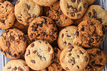 Cookies with chocolate closeup. Homemade cookies. A mountain of cookies.