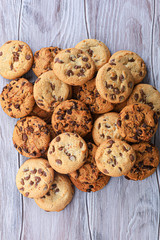 Cookies with chocolate closeup. Homemade cookies. A mountain of cookies.