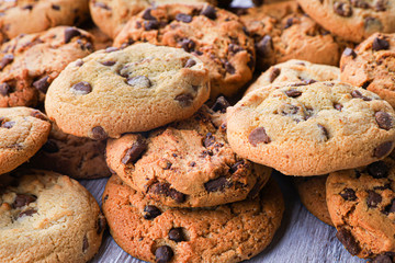 Cookies with chocolate closeup. Homemade cookies. A mountain of cookies.