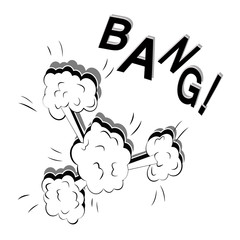 Flat illustration of a strong big bang in a comic book style isolated on a white background. Pop art vector.