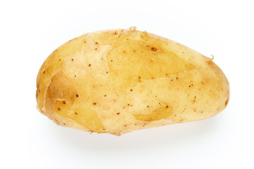 Young potato isolated on white background. Harvest new. Flat lay, top view.