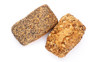 Rye eco breads on the white background.