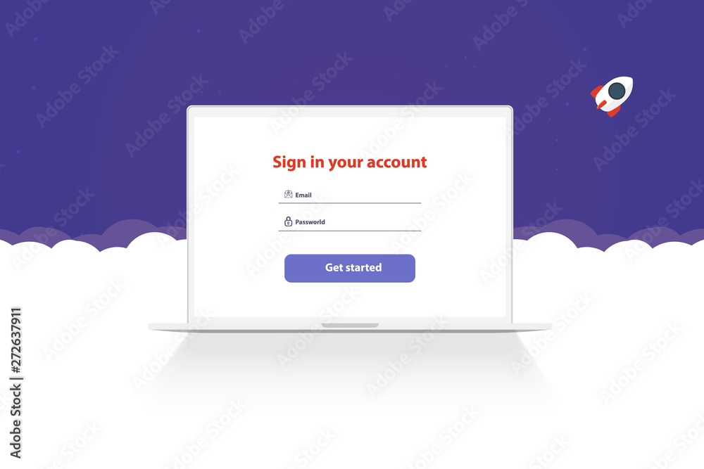 Aufkleber User interface template. Sign in and sign up form page. Web Template and Elements for site form of login to account on screen laptop . Web elements. UX. Sign up form.
