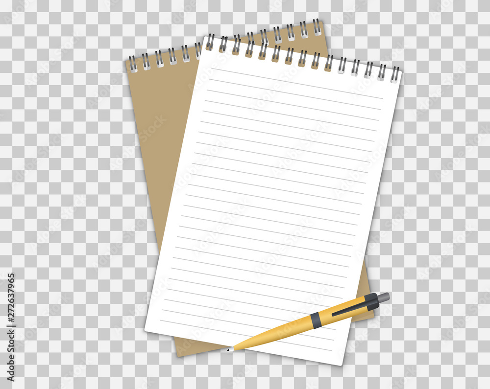 Poster two spiral notebook and ballpoint pen. notebook vector mockup, with place for your image, text or co