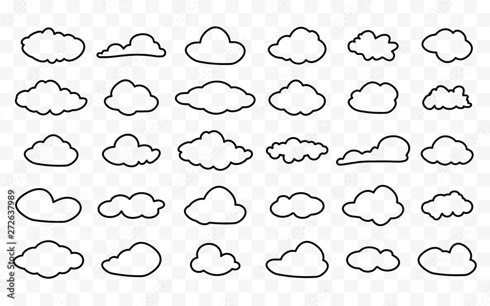 Wall mural set of clouds line art icon. cloud icon. loud shapes collection. vector line art illustration. set o